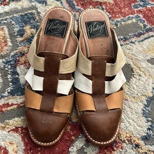 JEFFREY CAMPBELL Brown Leather Woven Slides Closed Toe Heels Women Size 5